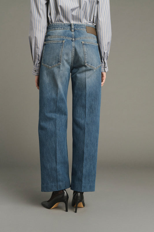 Jeans Jerry – Ausgewaschenes Blau Denim – Coton – Damen