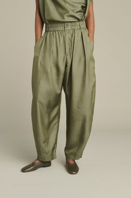 Hose Vernon - Graugrün - Seide - Damen