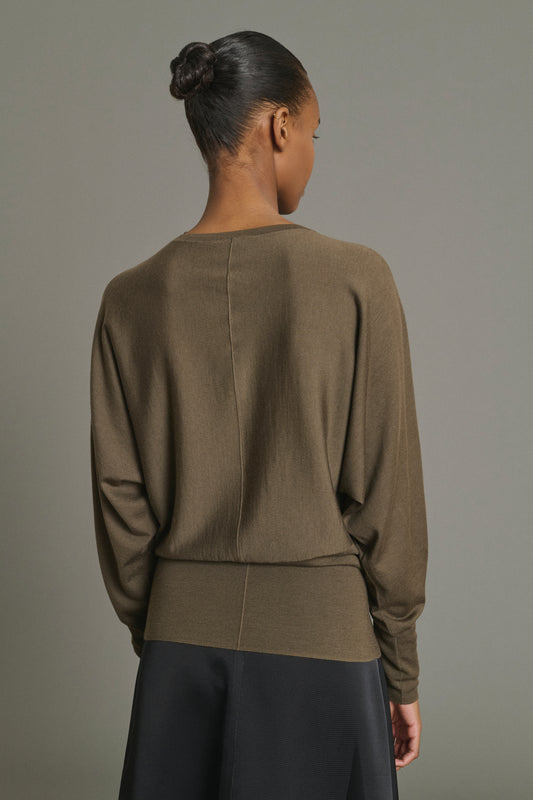 Pullover Lina - Khaki - Merinowolle - Damen