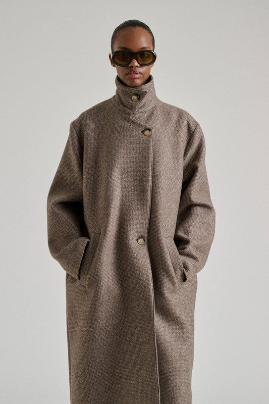 Mantel Germain – Oversize-Fischgrätmantel aus taupefarbener Wolle – Soeur