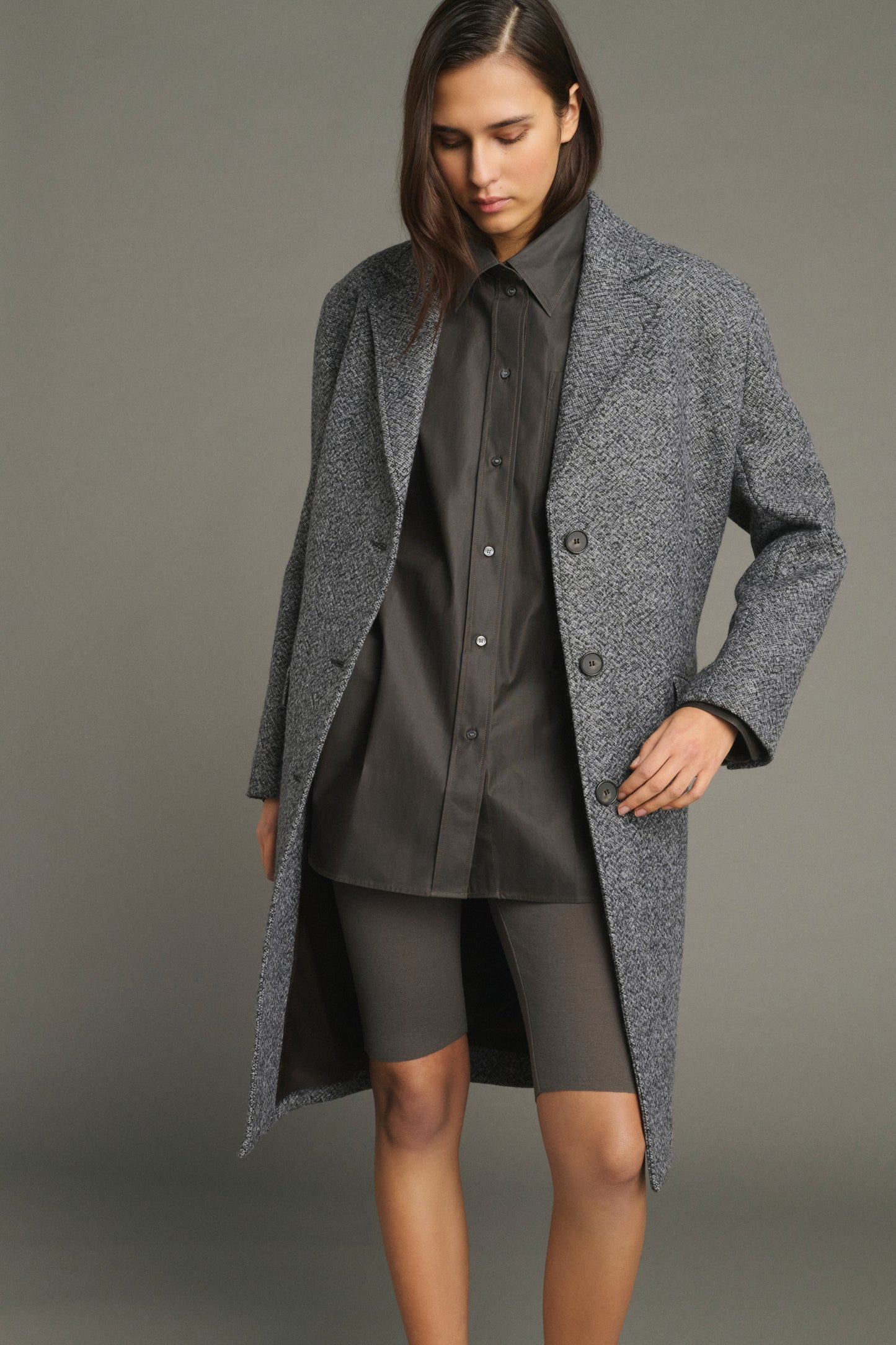 Mantel Leon – Grau/Schwarz – Wolle – Damen