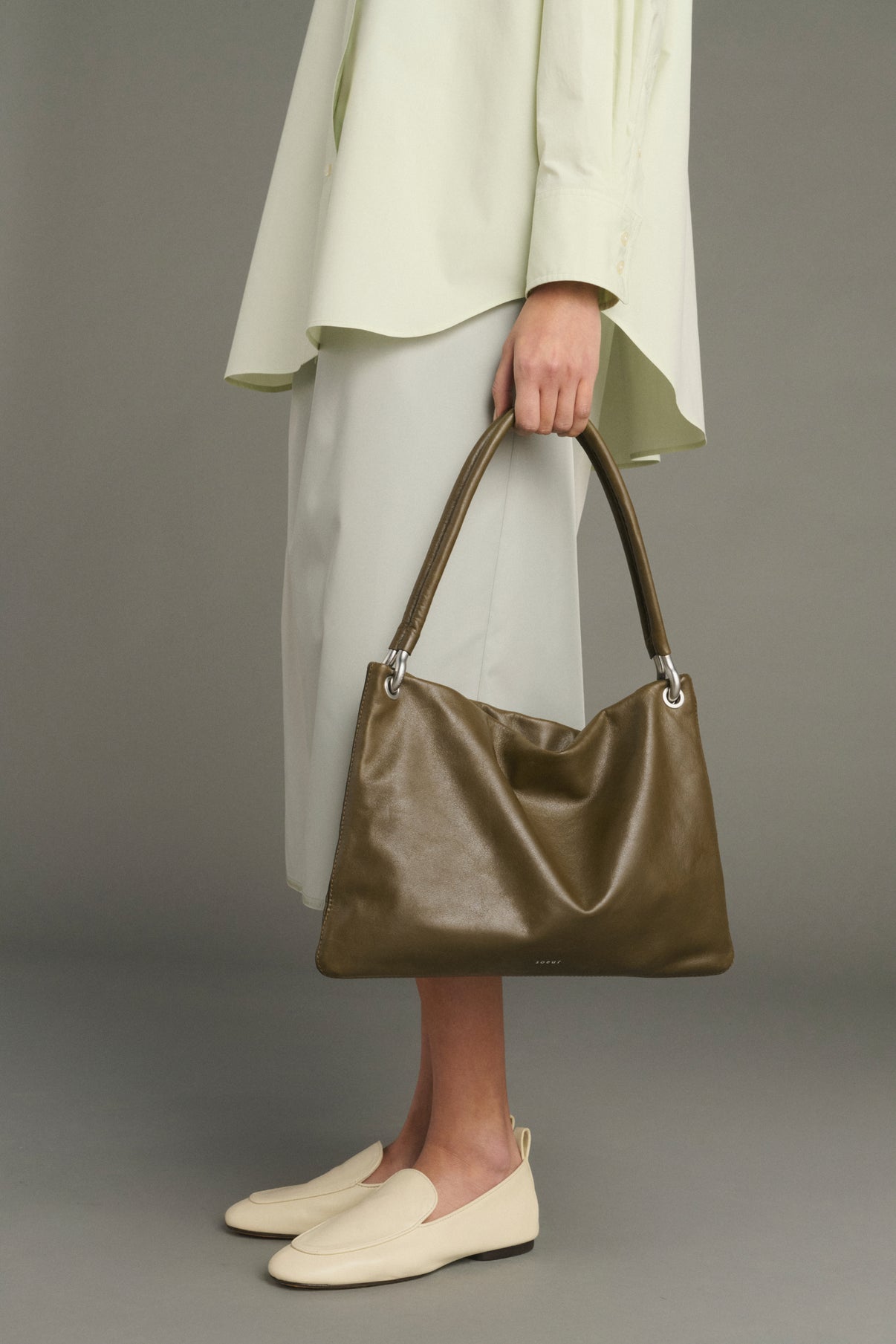 Gia Mini tote bag - Khaki Smooth Zip Leather for Women - Soeur vue 2