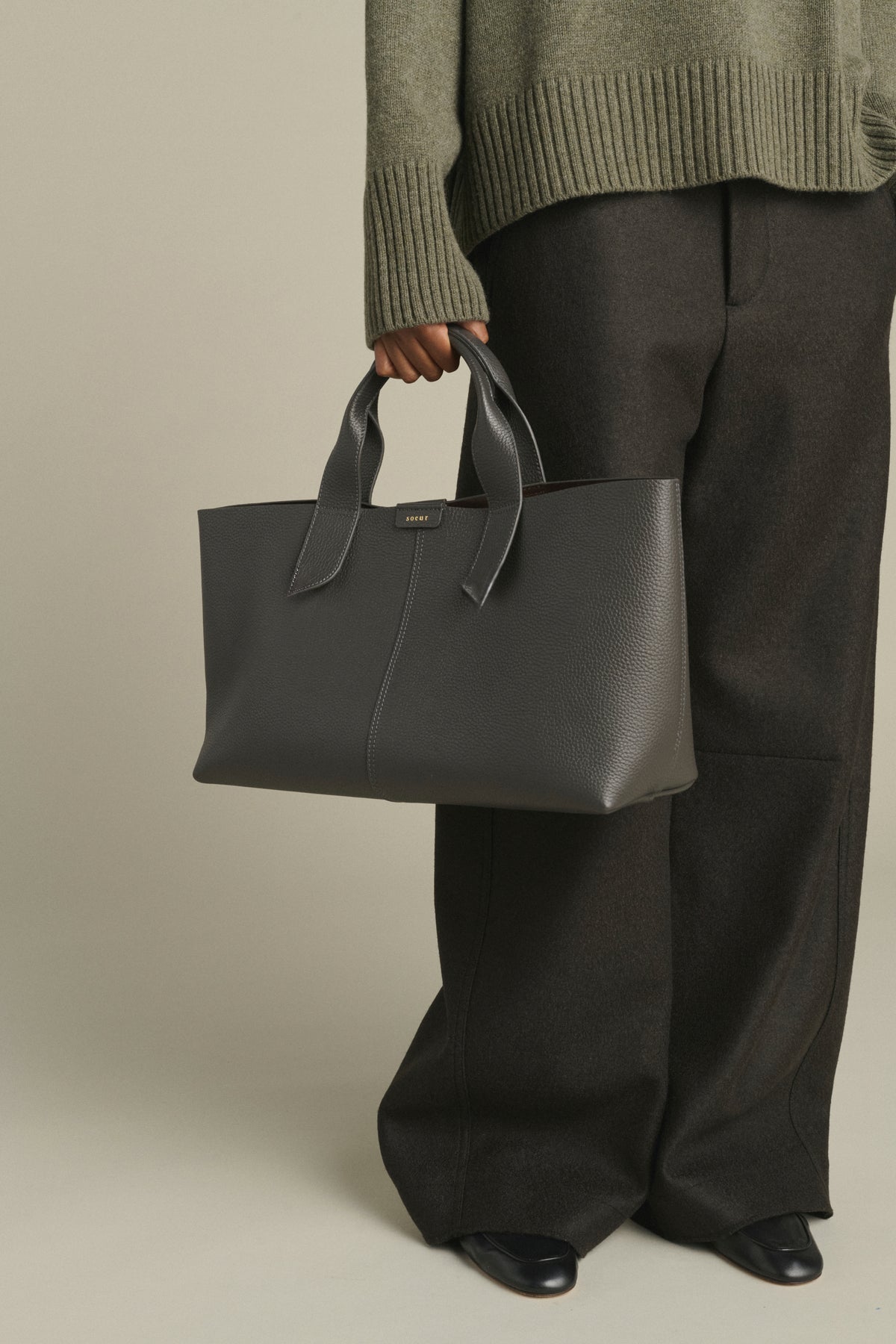 Tasche Suave - Stahl Gekörntes Leder Baguette - Soeur