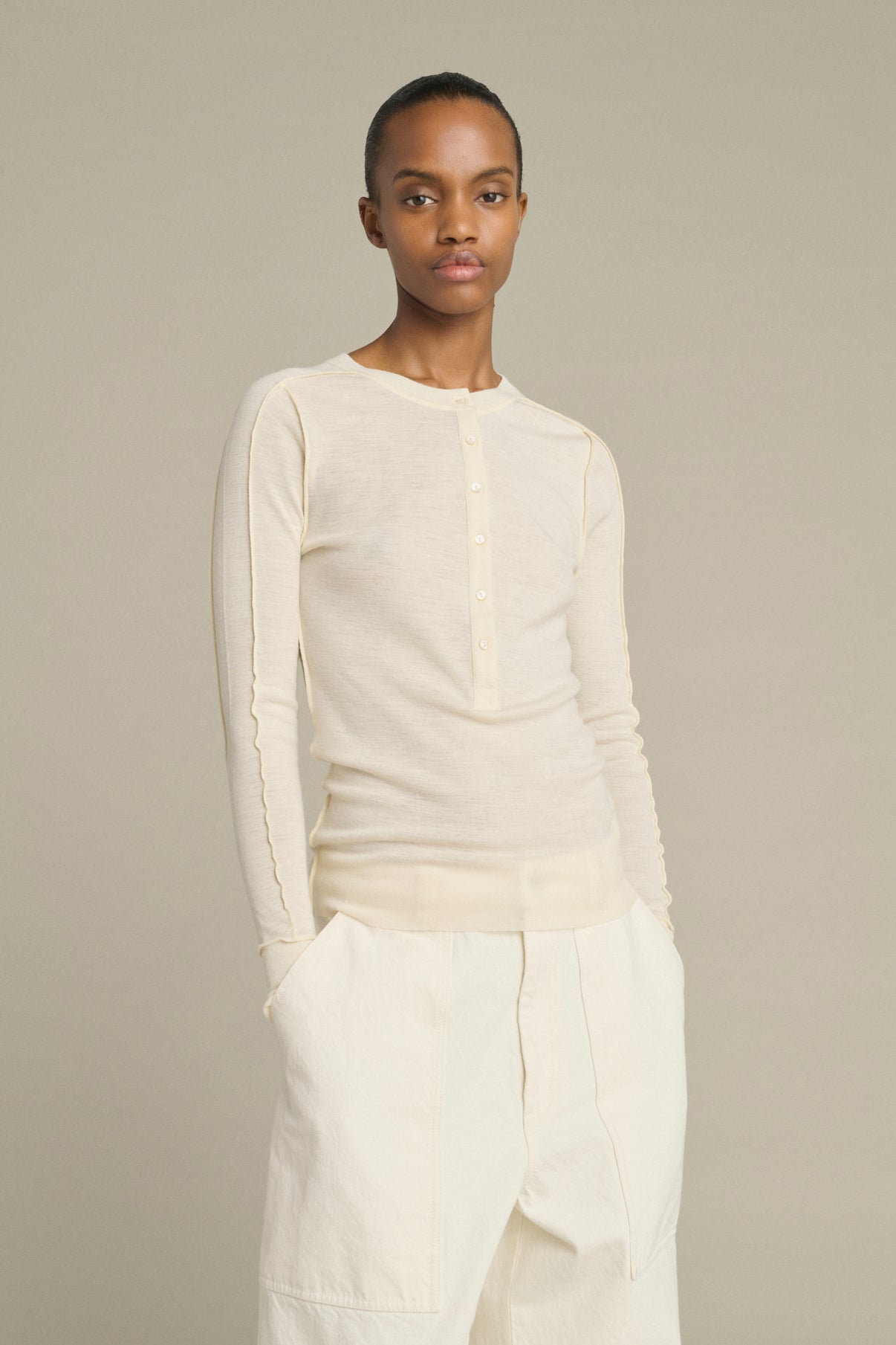 Laos T-Shirt - Ecru - Wool - Women vue 3