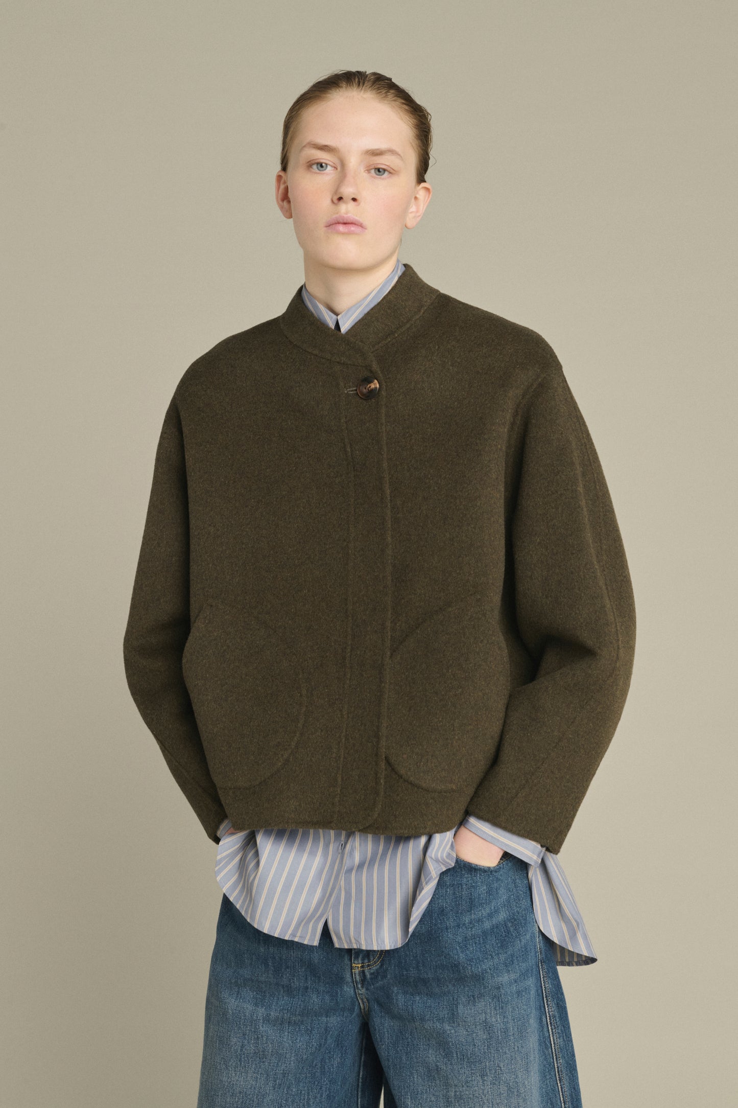 Windsor Mantel - Kaki Chiné - Wolle - Damen