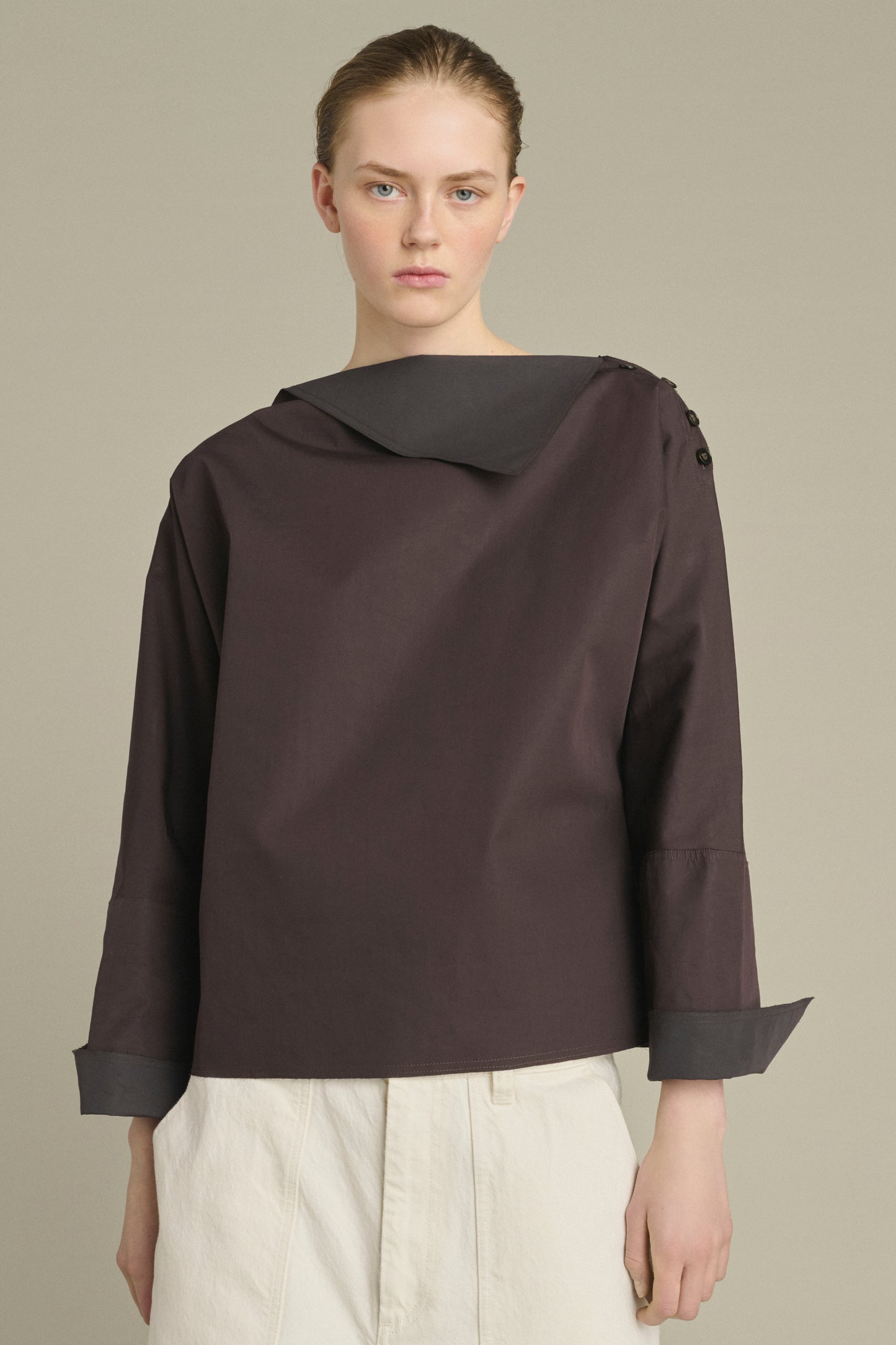Bluse Kate – Feige/Dunkelbraun – Baumwolle – Damen