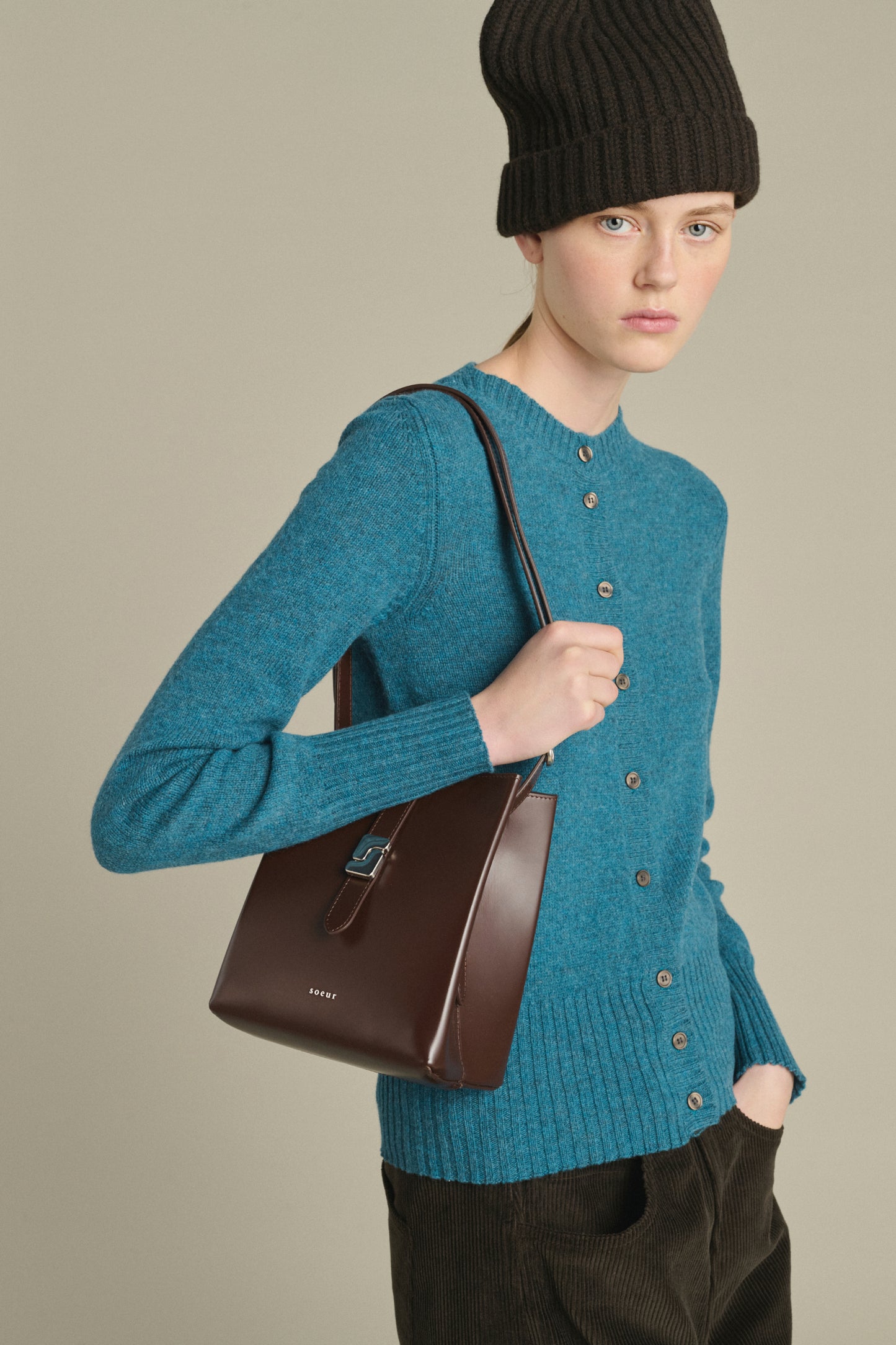 Bello Mini Bag - Warm Brown Box Leather Bucket - Soeur