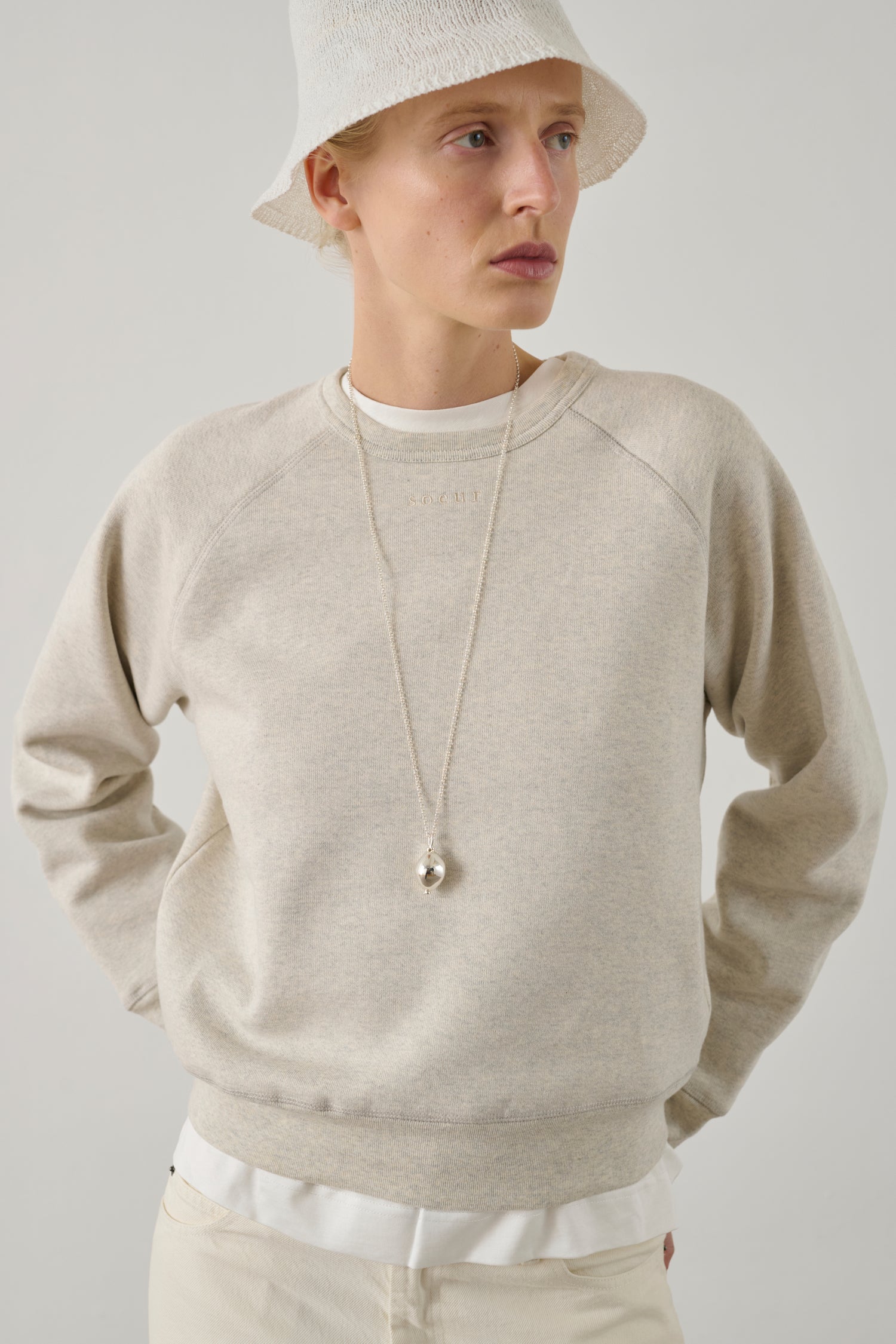 Sweatshirt Artemis - Hellgrau Meliert - Baumwolle - Damen