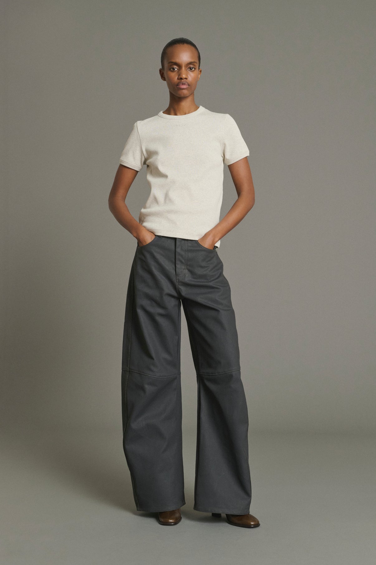 T-Shirt Aristide - Grey Marl Organic Cotton Ribbed Women - Soeur vue 5