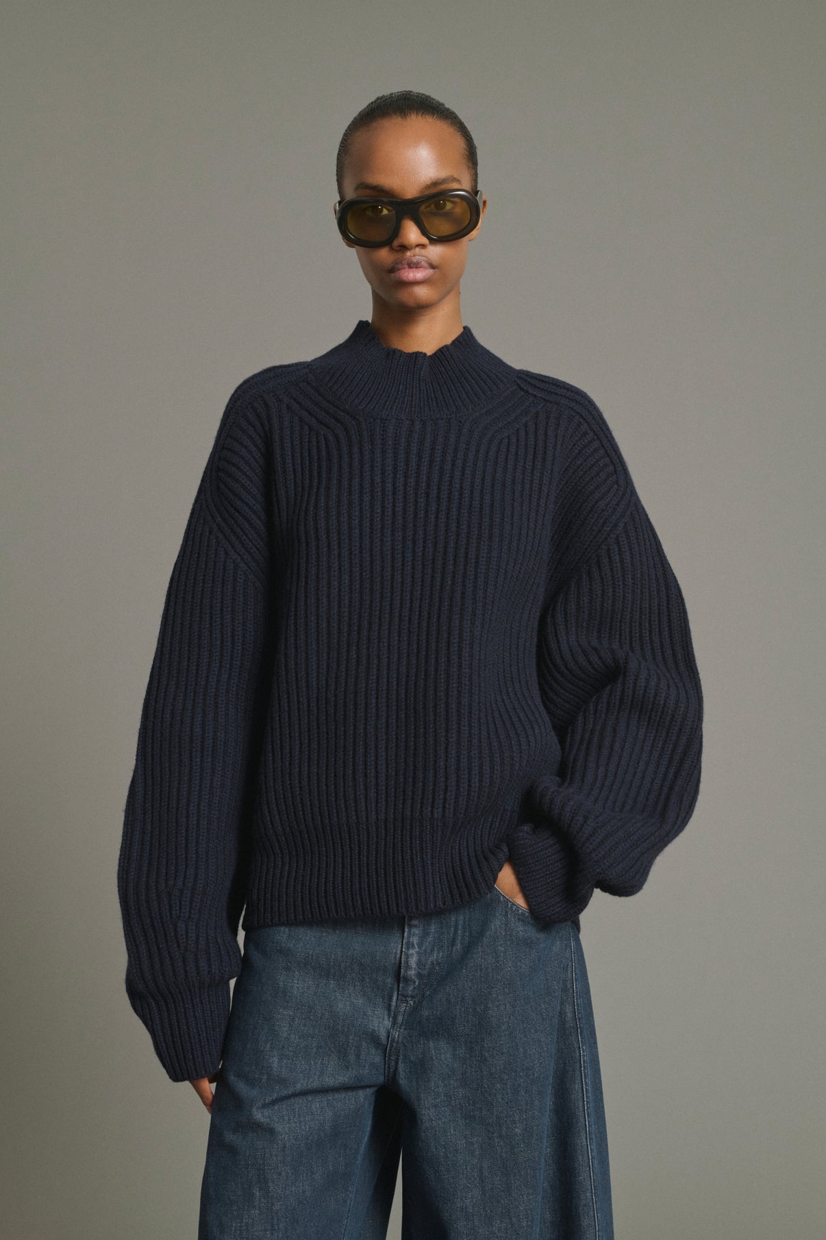 Pullover Flamand – Marineblau Merino-Wolle Grobe Rippen – Soeur vue 1