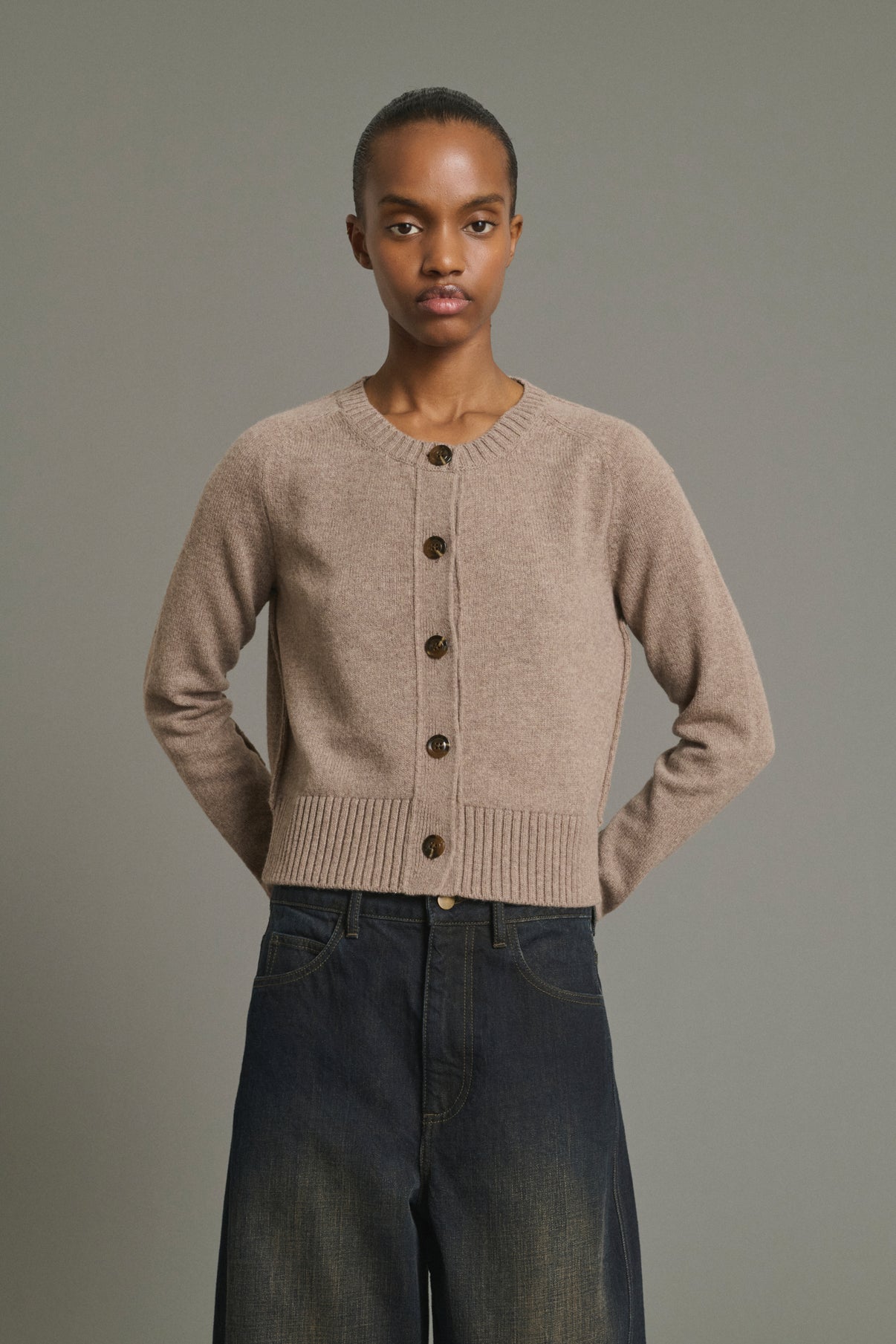 Cardigan Virginia - Beige Meliert - Merinowolle - Damen vue 1