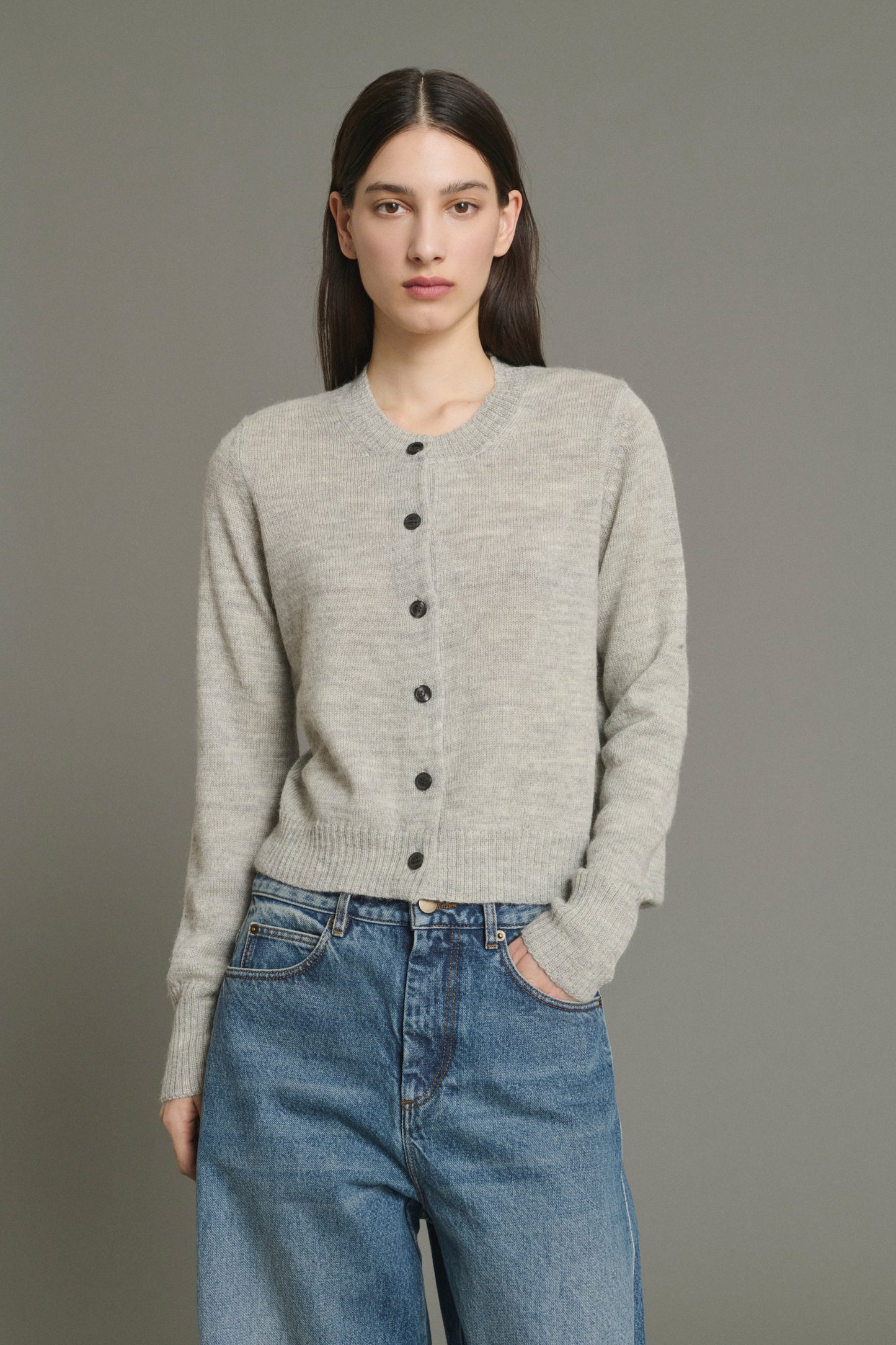 Cardigan Griffith - Hellgrau Meliert - Wolle - Damen
