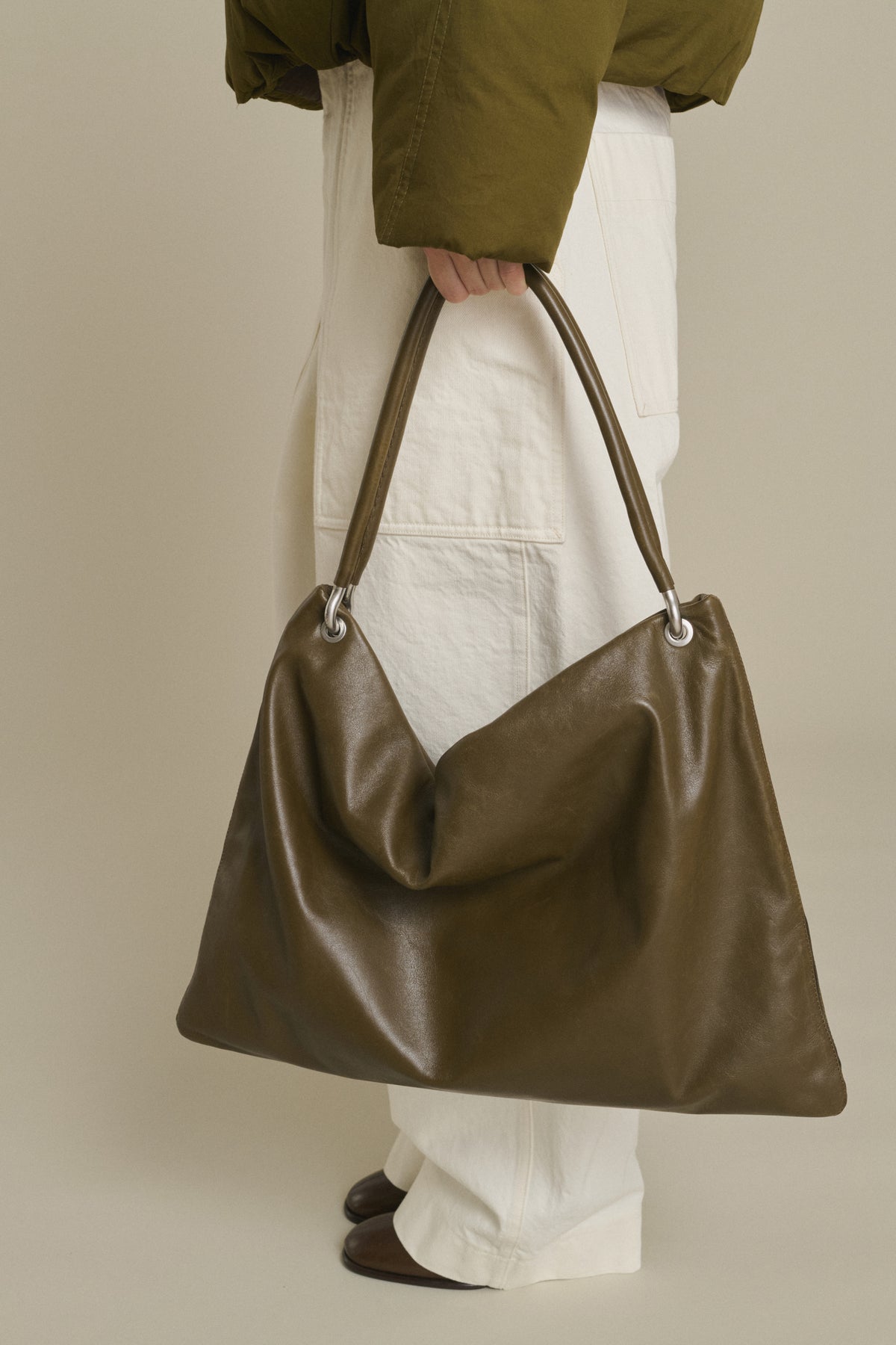 Shopper Gia - Khaki Glattleder mit Ösen Damen - Soeur vue 2