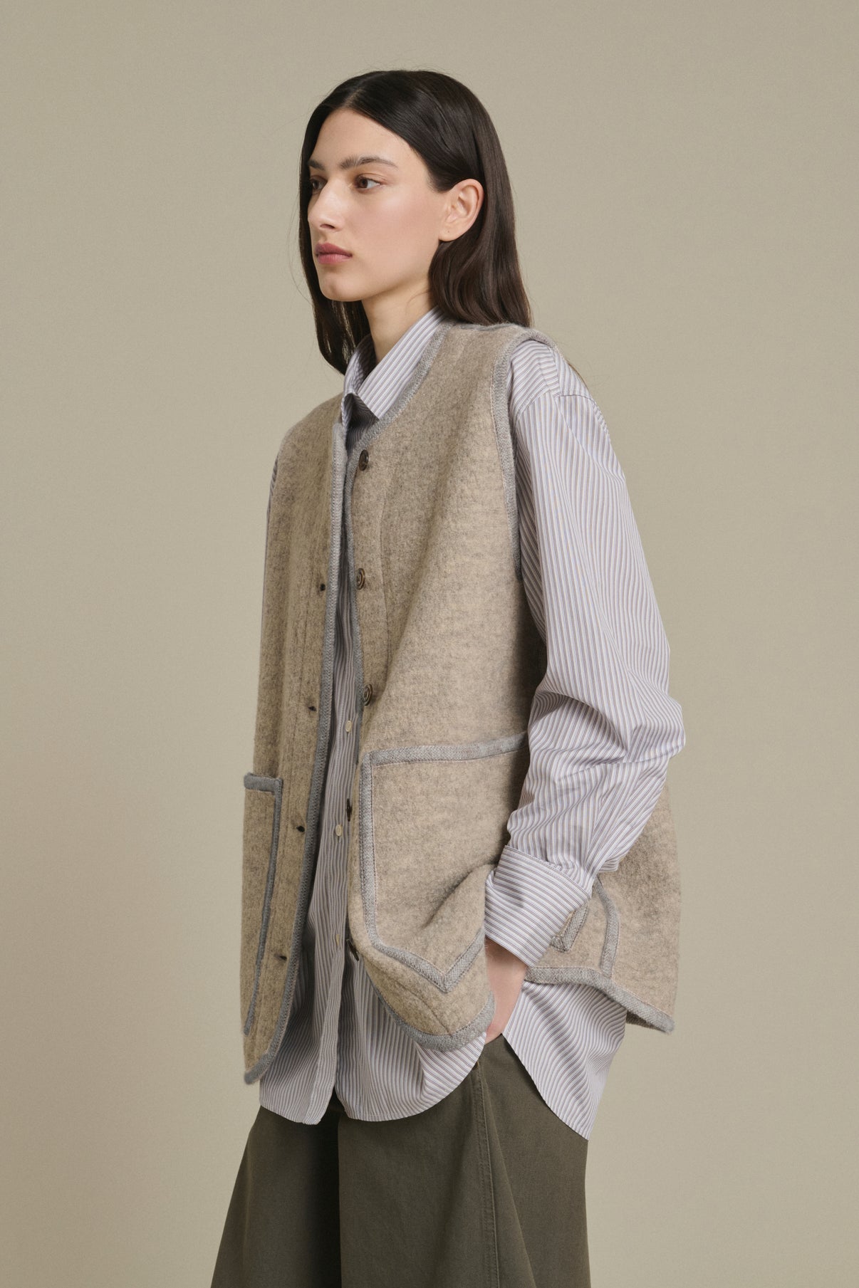 Jacke Chicago - Beige/Grau - Wolle - Damen vue 3