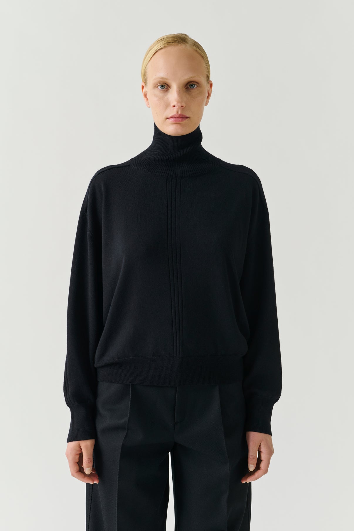 Pullover Nord - Schwarz Merinowolle Rollkragen Oversize - Soeur vue 1