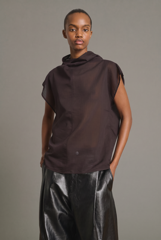 Izumi Blouse - Fig/Brown Organic Cotton Sleeveless - Soeur